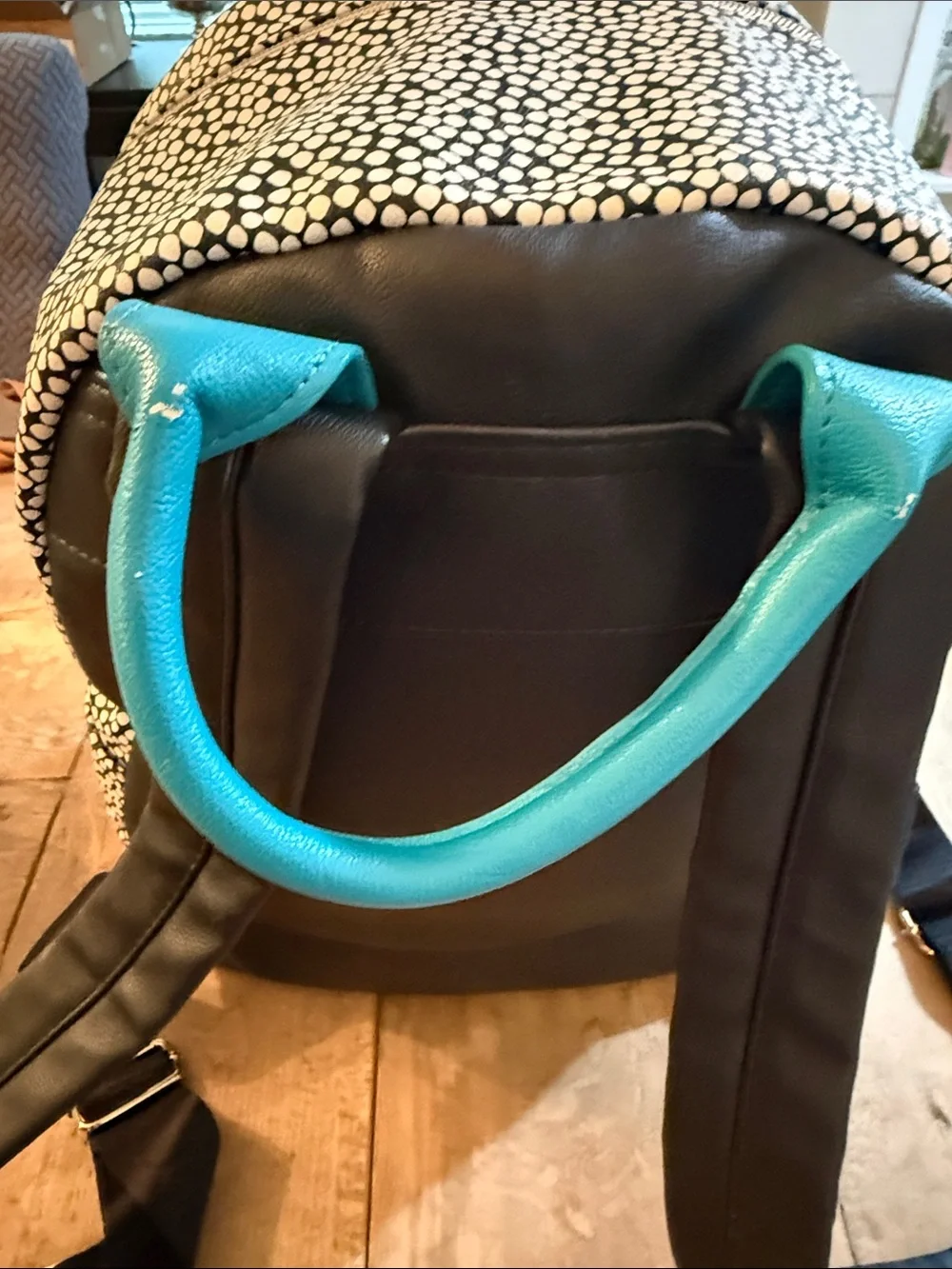 Betsey Johnson Black & White Polka Dot Backpack with Teal Bow